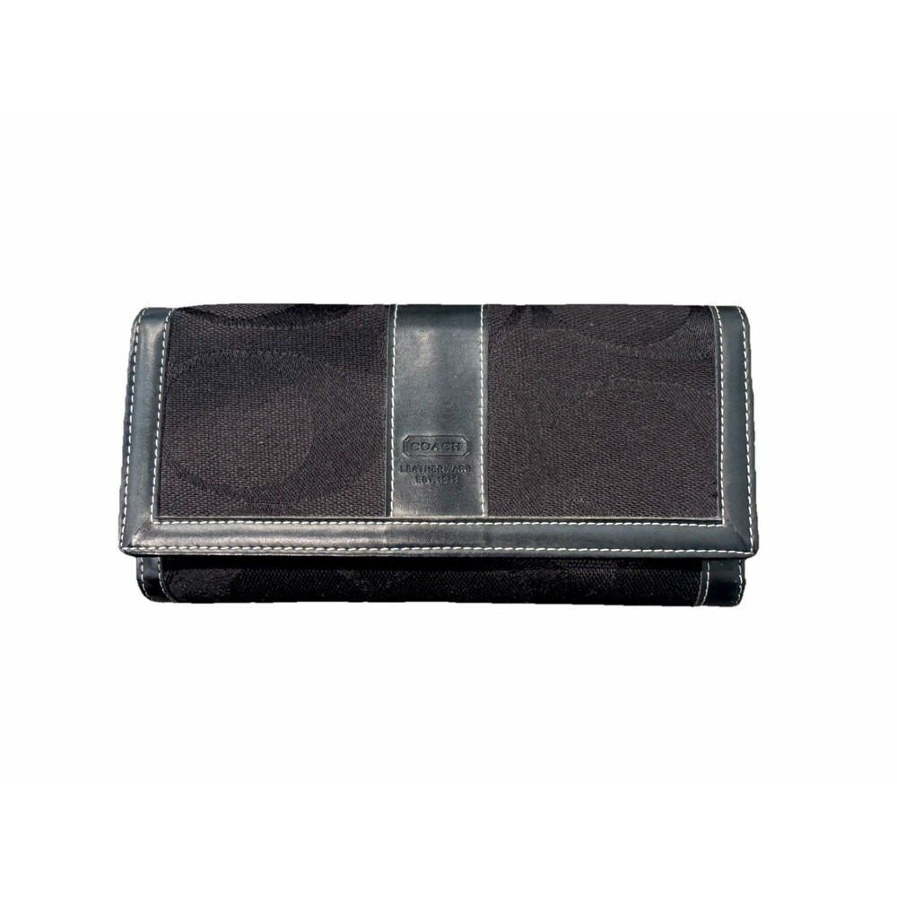 Coach Monogram Leather Signature Canvas Envelope Wallet Black & Gray Size 9x5